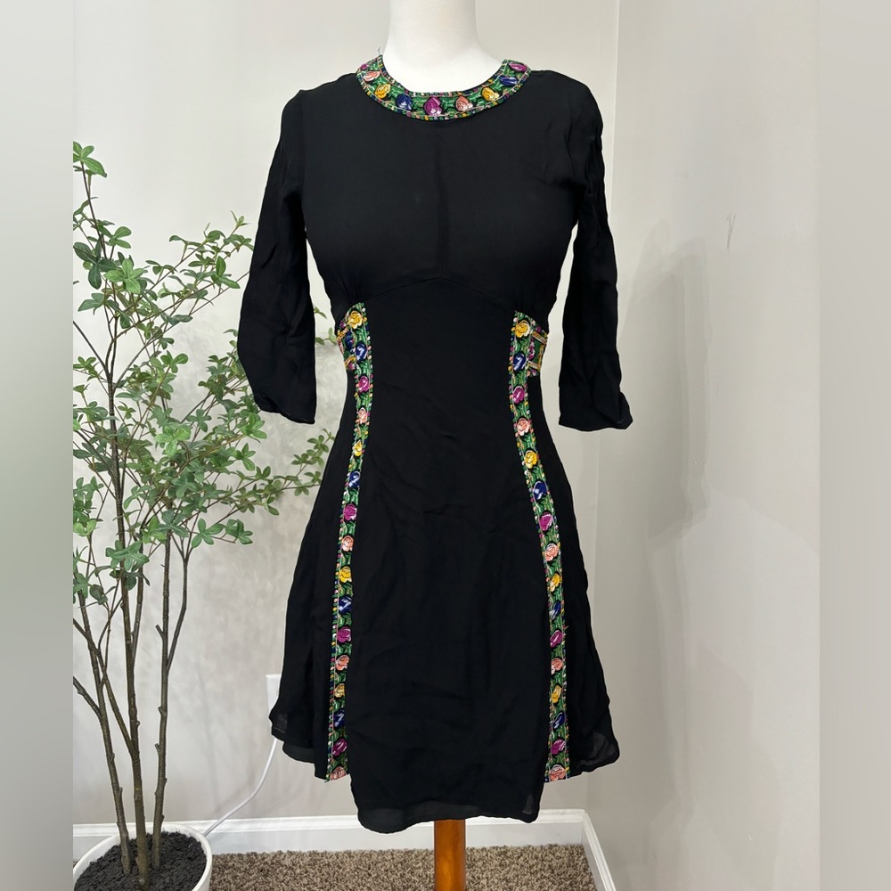 NWOT ASOS Black Swing Dress with Floral Embroidery